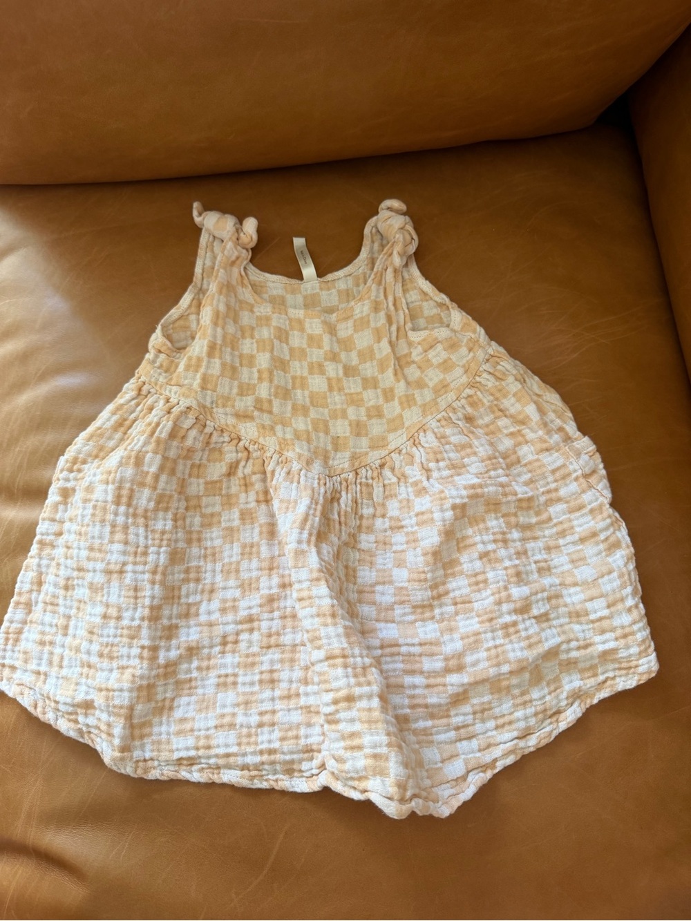 Rylee and Cru Cream and Beige Checkered Gauze Dress size 18-24 months